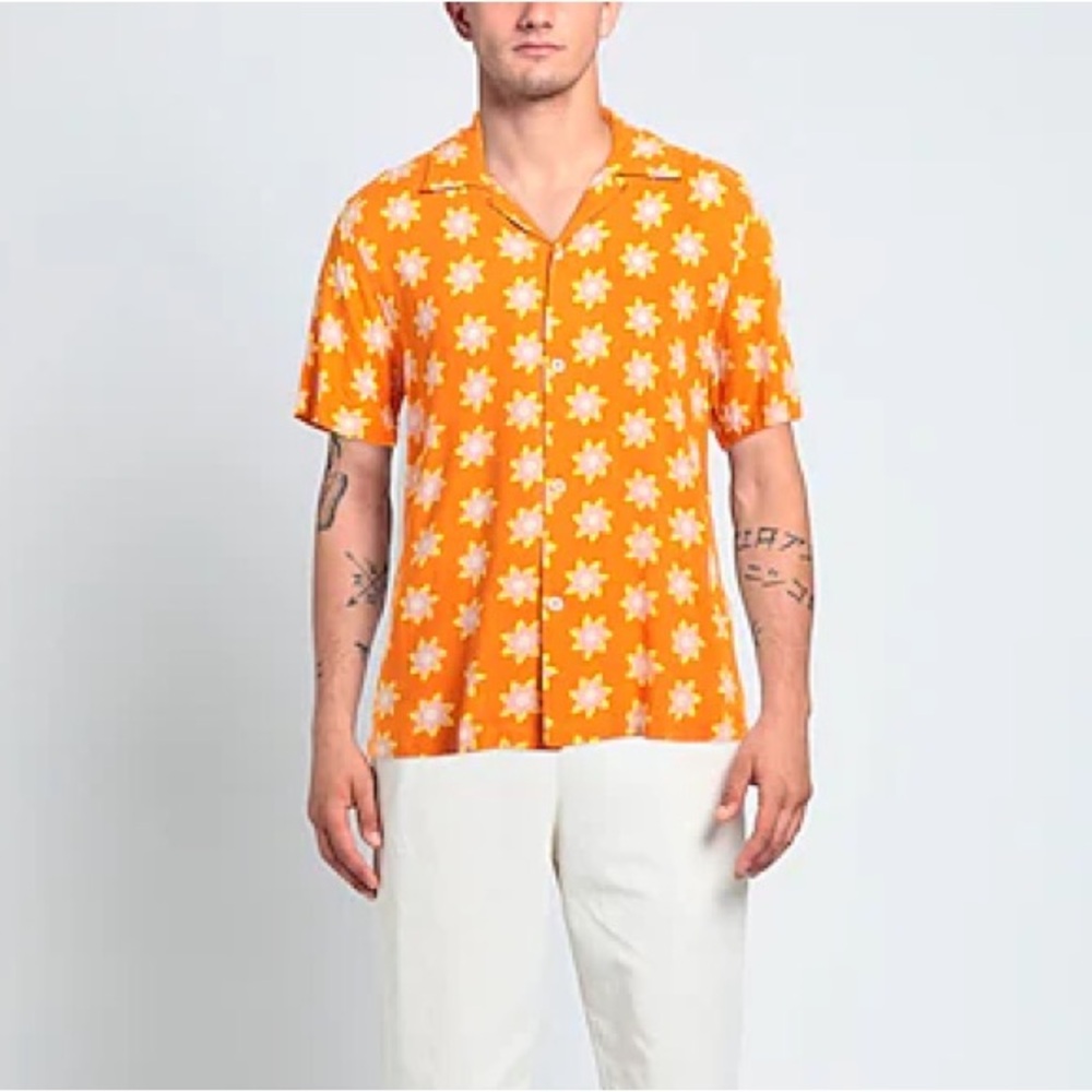 Sandro Orange Cold Flower Casual Shirt